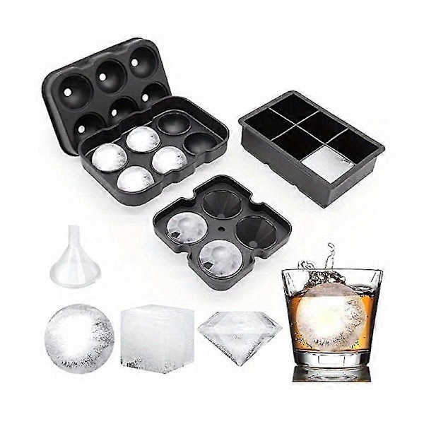 Set med 3, Iskubbricka med lock, Silikonform för isbitar till kylskåp, 6 Ball Iskubbricka, 4 Diamantformade och 6 Isbrickor, Återanvändbar Visp[HK] 3pcs