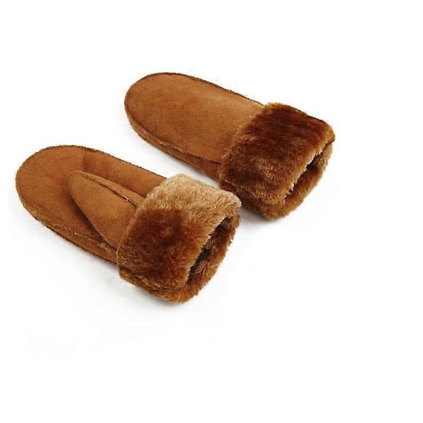 Herre Dame Faux Fåreskind Læderhandsker Opvarmede Pelsvanter Ruskind Læder Vinter Udendørs Tykke Varme Cashmere Handsker[HK] Women Black
