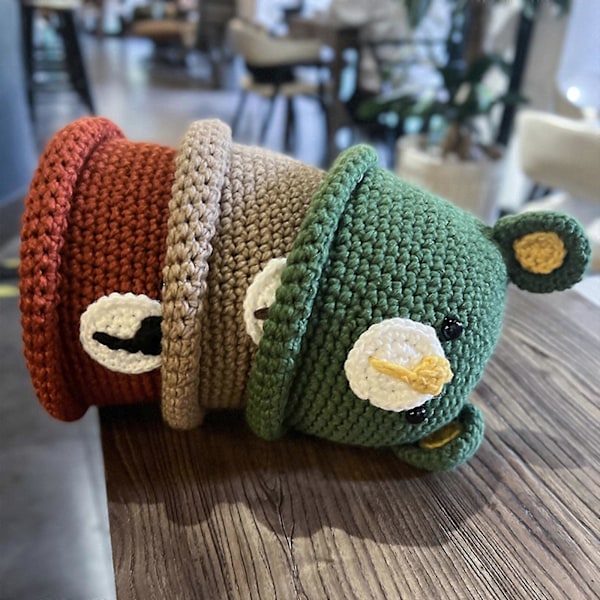 Søt Heklet Ullue Beanie Lue Bjørneører Strikket Lue For Tenåringer Voksen[HK] Khaki