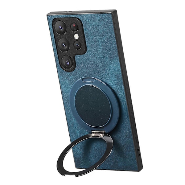 Til Samsung Galaxy S24 Ultra Telefon Cover med Roterende Støttefod Stress Relief Retro Læder Bagside Cov[HK] Blue Multicolor
