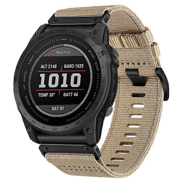 Snabbfäste armband i nyloncanvas för Garmin Tactix 7 Pro / Fenix 7X / 6X Pro, 26mm sportklockarmband [HK] Khaki