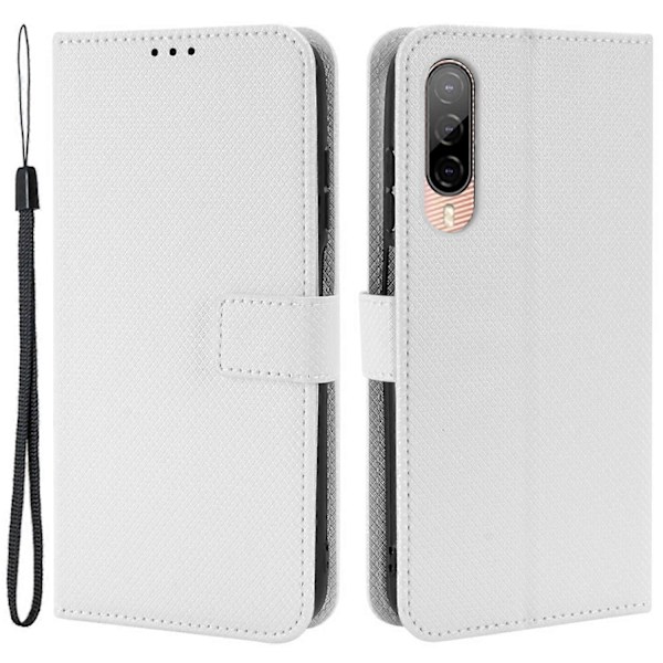 Til HTC Desire 22 Pro 5G Stødsikker Telefon Flip Wallet Etui Skridsikkert Greb Diamanttekstur PU Læder Cover Stativ Kortholder med Håndledsrem[HK] White