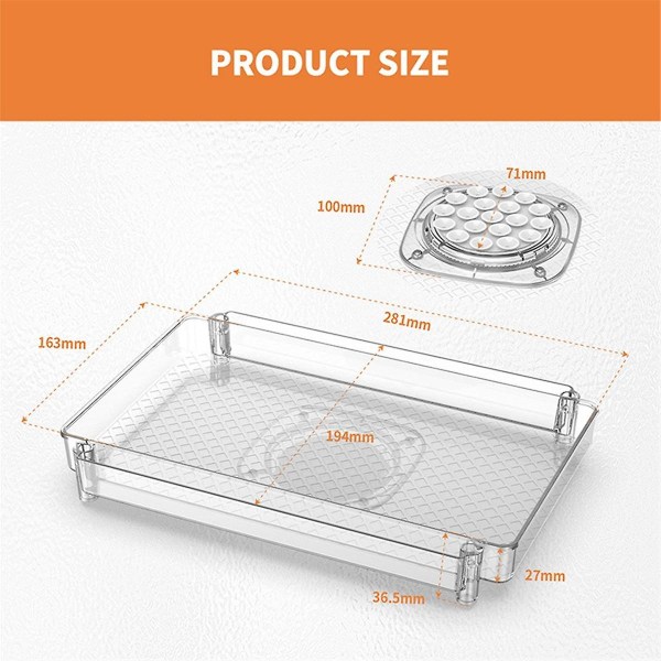 Fridge Turntable Organizer Tray Med Sugekopp Transparent Kjøleskap Oppbevaringshylle 360 Rotatabl([HK])