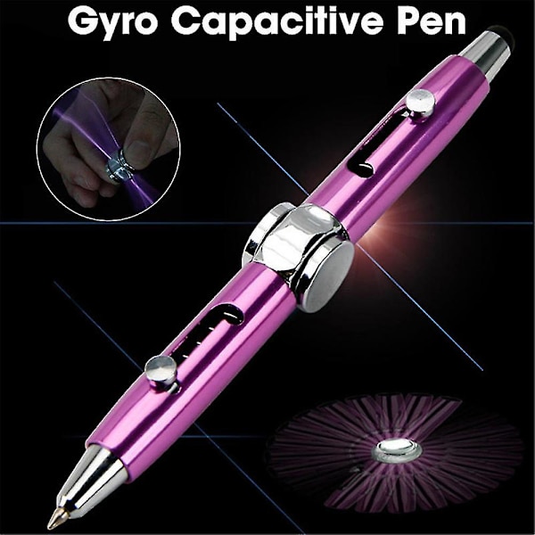 Multifunktionel kuglepen i metal med kapacitiv spids, fidget spinner-legetøj og stressbold [HK] Purple