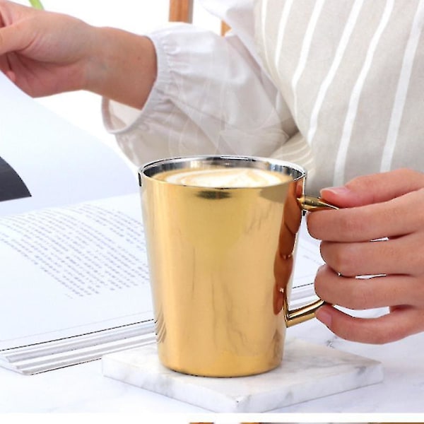300 ml rustfrit stål kaffekop med bærehåndtag - guld[HK]