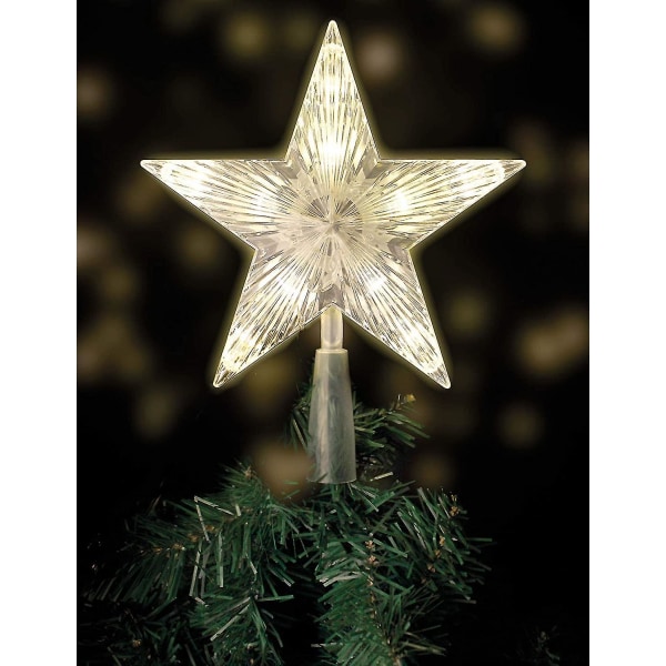 HKK juletre topp med 10 lysdioder med strømplugg - opplyst juletre topp i varm hvit - juletre stjerne topp tre topp