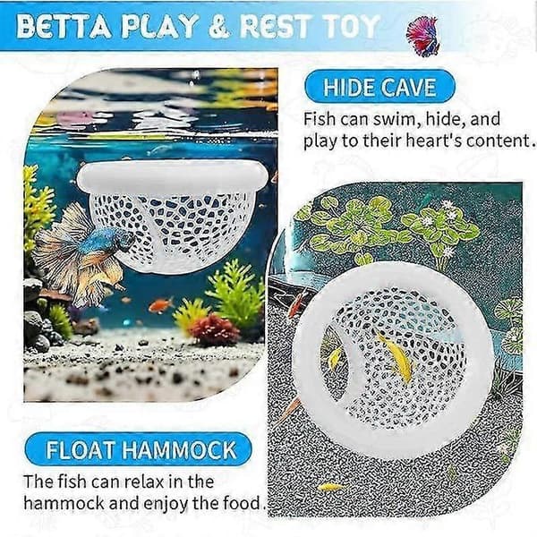Flydende Betta Skjulested & Reje Hule 3D Printet Akvariedekoration, Multifunktionel Hængekøje, Foderring & Sikkert Hvilested for Betta, Rejer & [HK] B L