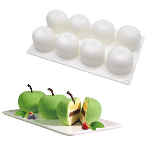 8-huls Æbleformet Silikonkageform, 3D Silikonbageform til Cupcakes, Konditori, Dessert, Mousse [HK]