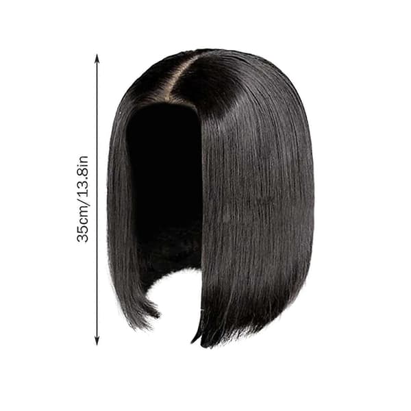Sorte Korte Glatte Parykker af Menneskehår 35 cm Glueless Frontal Parykker i Medium Længde til Sorte Kvinder[HK] Black-A