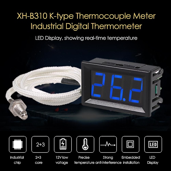 HK XH-B310 Industriell digital termometer 12V temperaturmätare K-typ M6 termoelement testare -30~800 termograf hög noggrannhet med LED-display Red