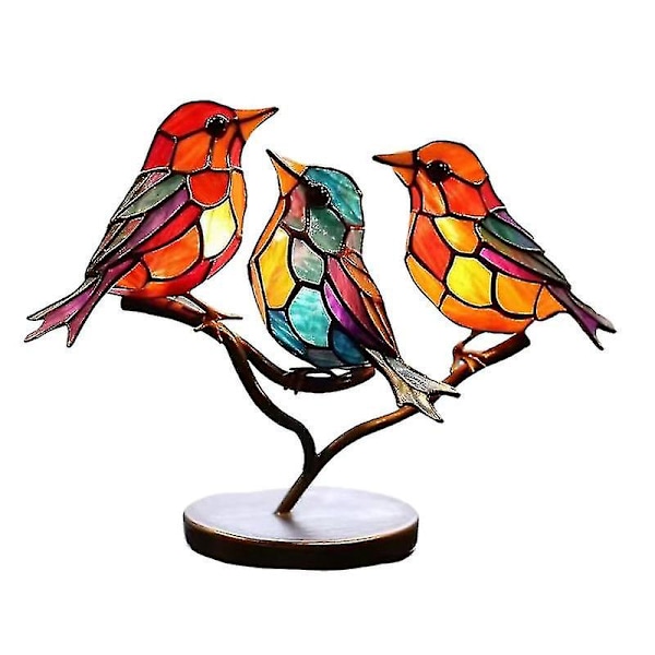 Lasimaalauksella koristellut linnut oksalla, pöytäkoristeet, metallilintuveistoskoristeet [HK] 3 birds