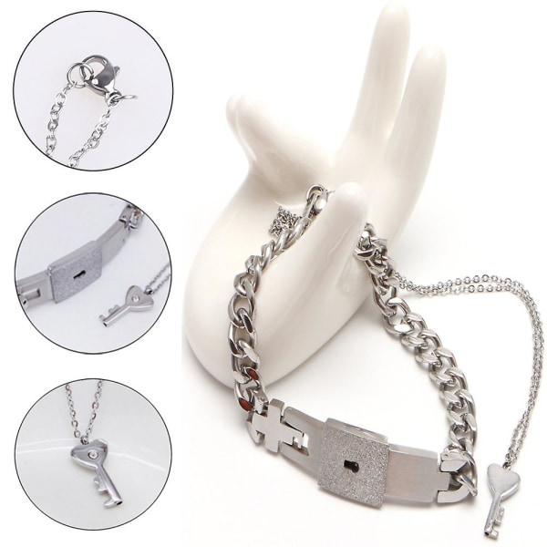 Par til titanium stål lås armbånd armbånd & til nøgle vedhæng halskæde Love S