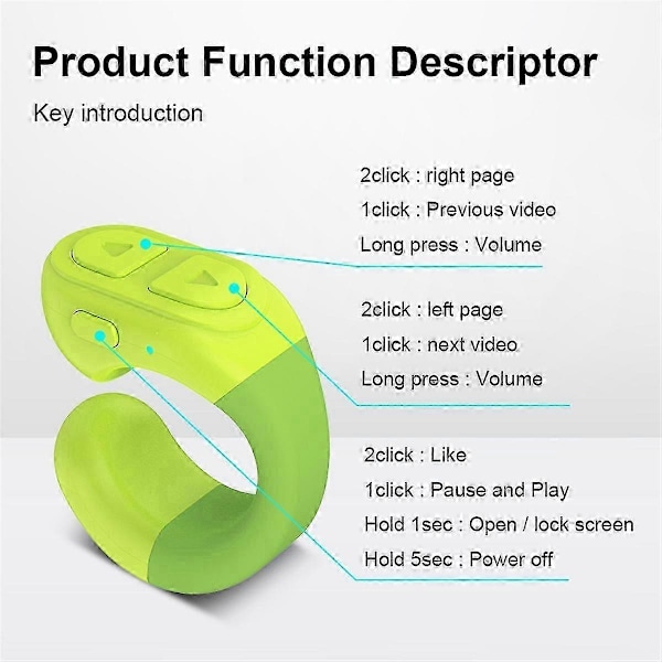 Scrollningsring Fjärrkontroll Bluetooth Sida Vändare Klicker med Digitalt Laddningsfodral kompatibel med IOS Android Phon[HK] Black
