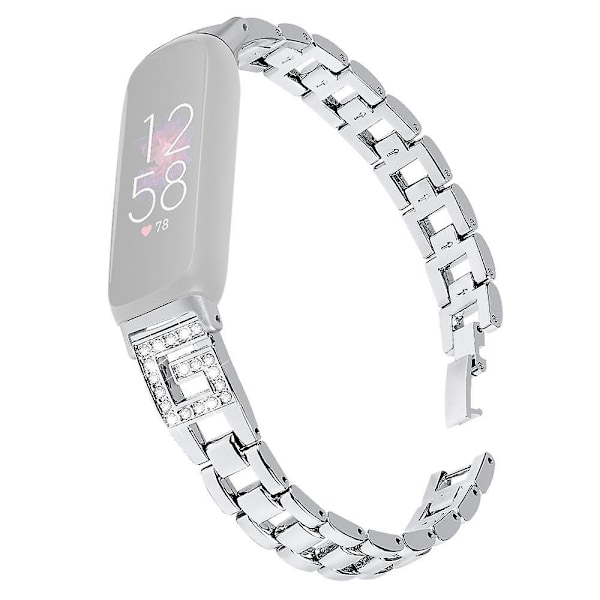 För Fitbit Inspire 3 G-formad Rhinestone Dekor Metall Armbandsersättning Klockarmband Silver, Silver Style C Fitbit Inspire 3