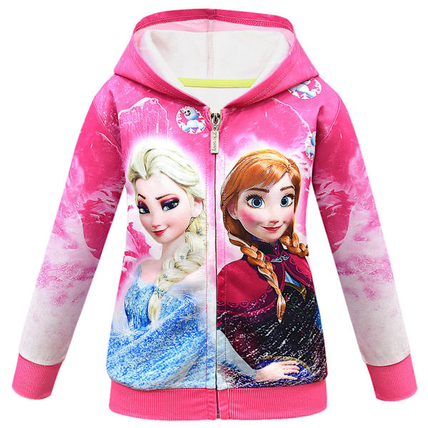 Frozen 3-8 år jenter barn frakk hettegensere glidelås lang ermet jakke genser genser topper[HK] Rose Red 4-5 Years