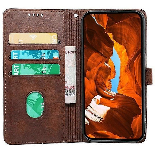 Samsung Galaxy A56 5G Kotelo Vasikan Nahka Pintainen Nahkainen Jalustallinen Kirjatyylinen Puhelinkotelo [HK] Brown