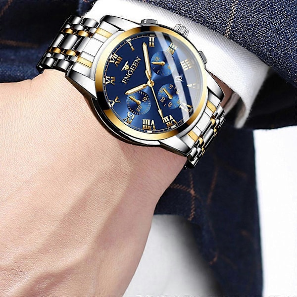 Herre Formelle Afslappede Business Armbåndsure Vandtæt Rustfrit Stål Analog Kvarts Selvlysende Armbåndsur[HK] Blue Dial