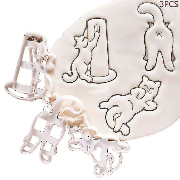 1/3 stk Cat Cookie Cutters Kitty Butt Form Gjør-det-selv Kjeks Cookie Mold Stempel Bakeware[HkkK] 3PCS