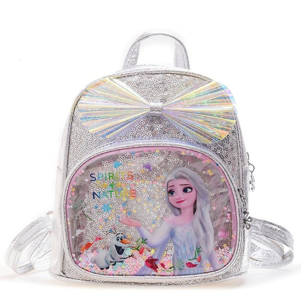 Frossen Elsa Anna Sekvens Ryggsekk Glitter Skole Bokveske Jenter Kawaii Mote Pu Lær Reise Ryggsekk Julegaver[HK] Silver