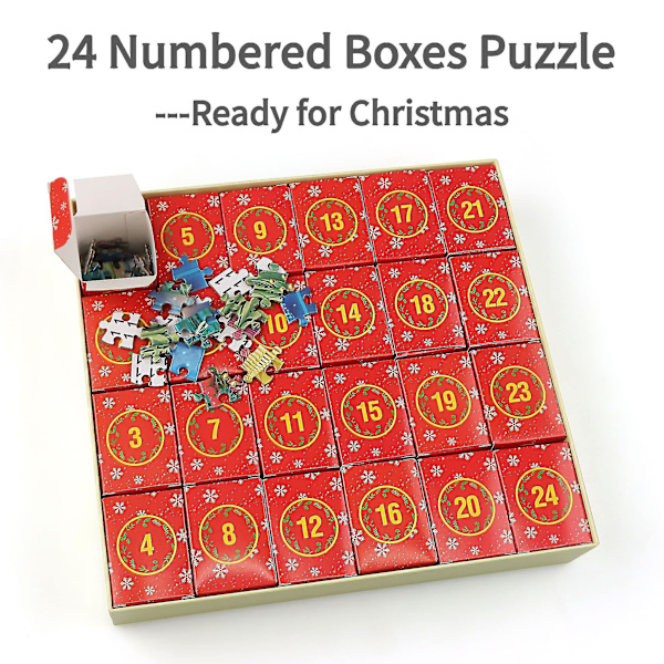 Adventskalender 2023 Julepuslespil - Jul ved Pejsen Feriepuslespil til Voksne Børn, 24 Dele 1008 Stykker Puslespil [HK]