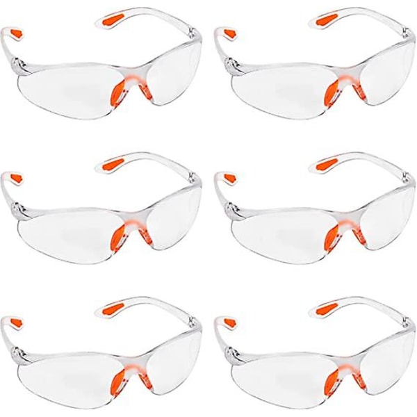 6-pak klare sikkerhedsbriller - beskyttelsesbriller med plastiklinse, næsebro og gummistænger for komfort - Pc klare briller([HK])