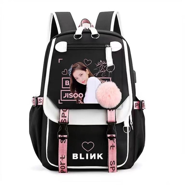 2023 Skole Taske Rygsæk Med Usb Opladning & Hovedtelefon Port(blackpink)blackpink Rygsæk Laptop Taske  1[HK]