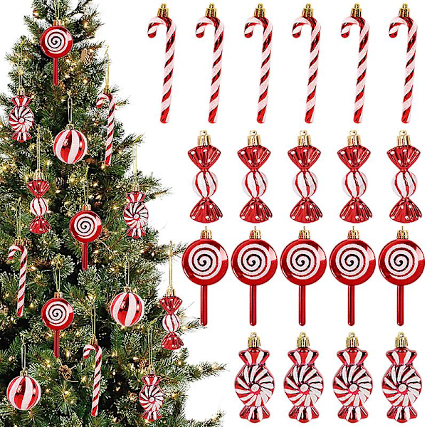 6 stk Lollipop Candy Cane Hengepynt Juletrær Kule Ornamenter Dekorasjoner For Hjem 2024 Nyttårsgave [HK] Set3