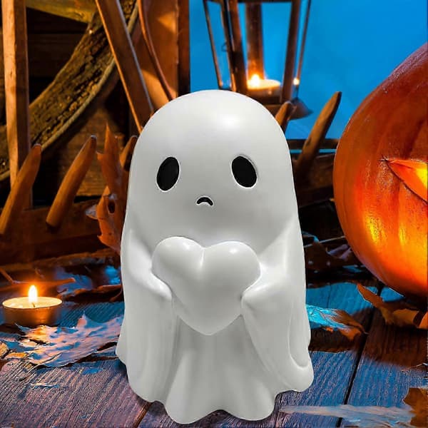Resin Mini Spøgelse med Flagermus & Hjerte – Halloween Skrivebordsornament[HK] C