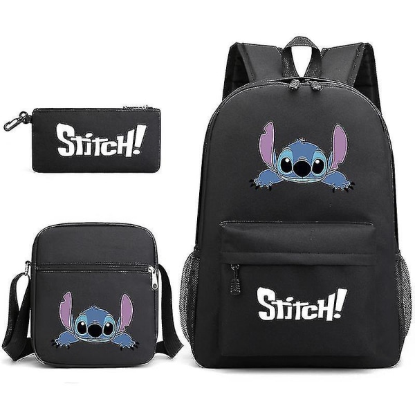 Lilo Stitch rygsæk Tredelt sæt skoletaske[HK] Black 2
