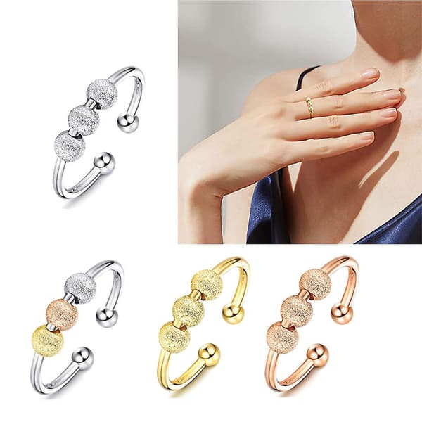 Snurrande Fidget Fredsringar Spinner Öppna Ringar För Ångest Oro Roterbar Ring Lindra Stress Alla Hjärtans Dag Presenter[HK] Silver