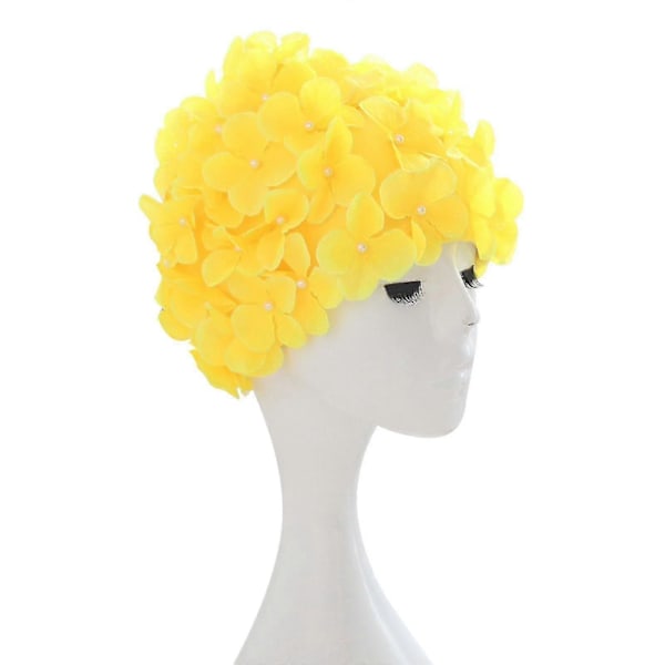 Naisten uimalakki, jossa retro 3D-kukkakoriste, uimalakki [HK] yellow