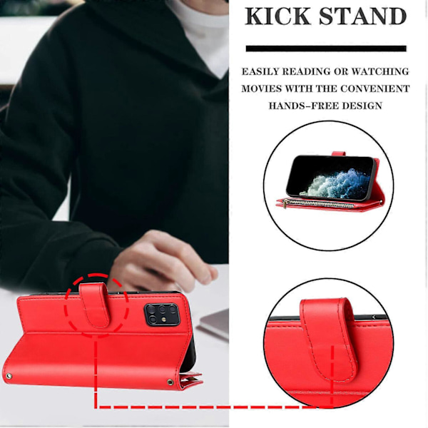 Fodral för Samsung Galaxy A71 4G Kortplatser PU Läder Folio Flip Plånbok Dragkedja Kompatibel med Samsung Galaxy A71 4G Fodral[HK] Red
