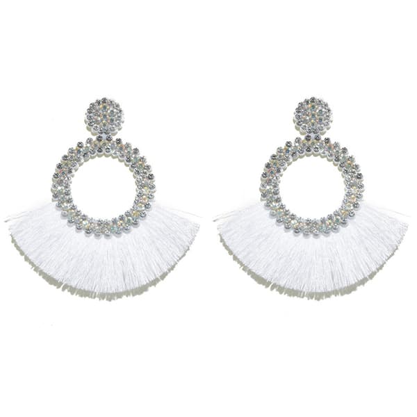 Boho Chic Dame Øreringe med Frynser - Håndlavede Mode Smykker[HK] White