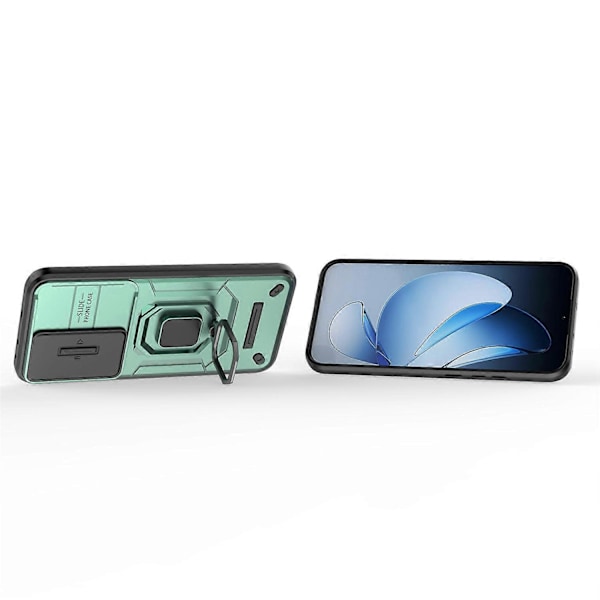Skal för Oppo Reno13 5G (Global) PC TPU Ställ Telefon Skydd med Linsskydd -[HK] Green Multicolor
