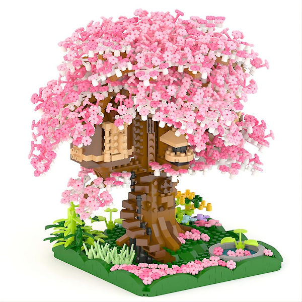 Körsbärsblommande Bonsai-träd Mikrobyggstenar Set för Flickor, 2028 st Mini-klossar Sakura Trädhus, Perfekt Present till Barn 14+ år [HK]