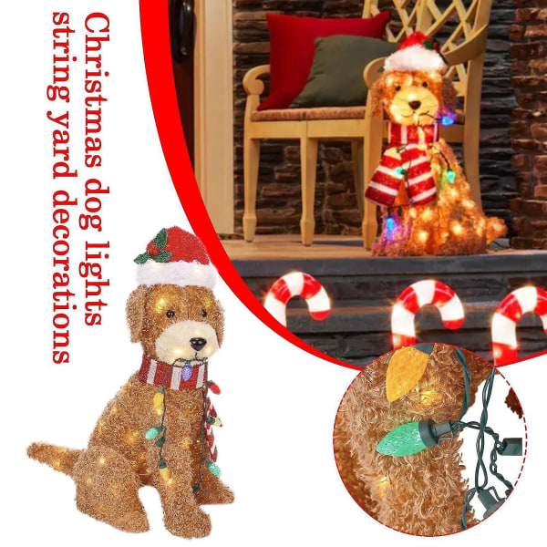 Holiday Living Christmas Led Light Up Fluffy Doodle Dogs Dekor Present[HK]