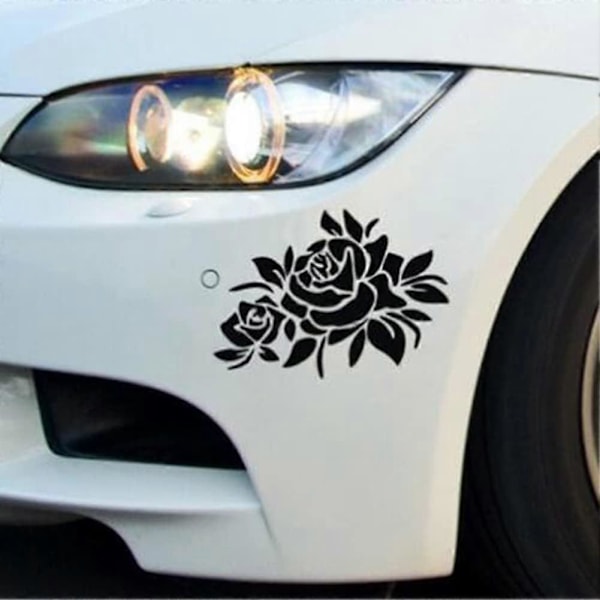 Sort Blomst Bilmærkat, Anti-ridse Dørmærkat Beskyttelse Vinyl Grafikmærkat til Bilhjelm Reflekterende Kofangermærkat[HK]