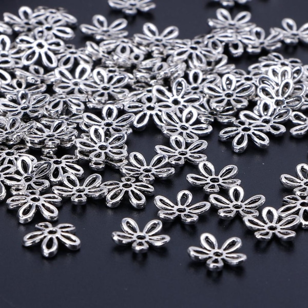 100 stk. Blomsterformede perler Håndlavede gamle sølv spacer perler gør-det-selv-håndværk