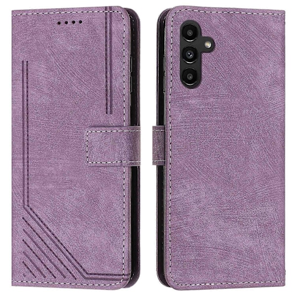 Samsung Galaxy M35 5G -kotelo, kohokuvioidut linjat, nahkainen puhelinkotelo, kirjatyylinen taitettava jalusta [HK] Style B Multicolor