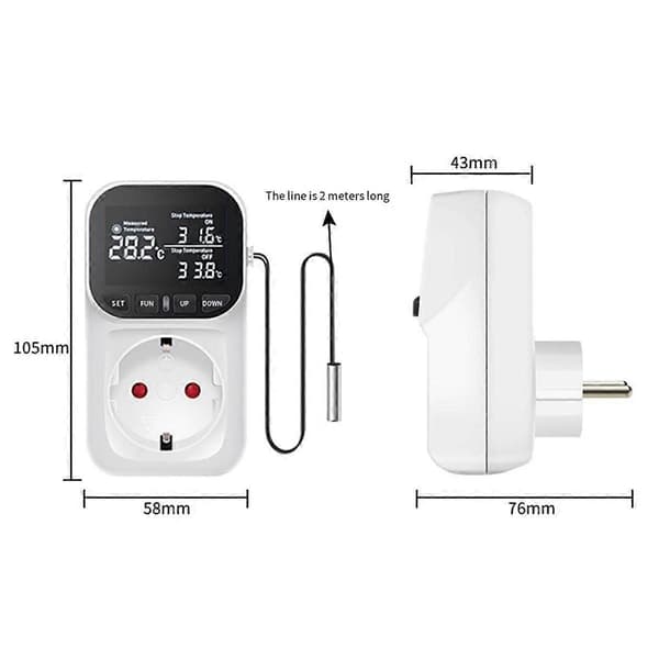 Digital temperaturregulator, reptiltermostat timeromkopplare med sensor för hem, växthus [HK] Black