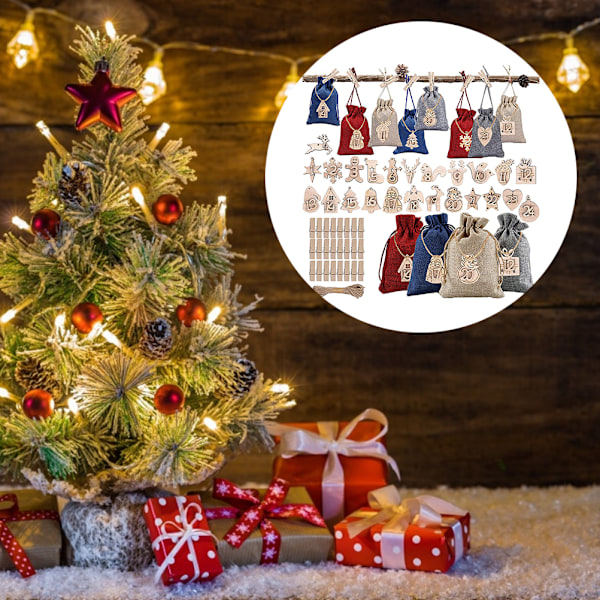 24 Adventskalender for fylling poser DIY Jul Snøring Gavepose med klips og hamp tau for juledekorasjon fest favoriserer[HK]