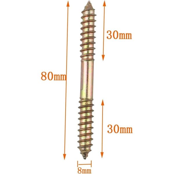10 møbelbolter/dybler - M8 x 80 mm dobbelthode - Tre til tre [HK]
