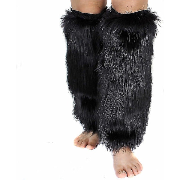Faux Fur Benvarmer, Varme Fuzzy Benvarmer Støvle Kantbetræk til Festkostumer Premium[HK] Black