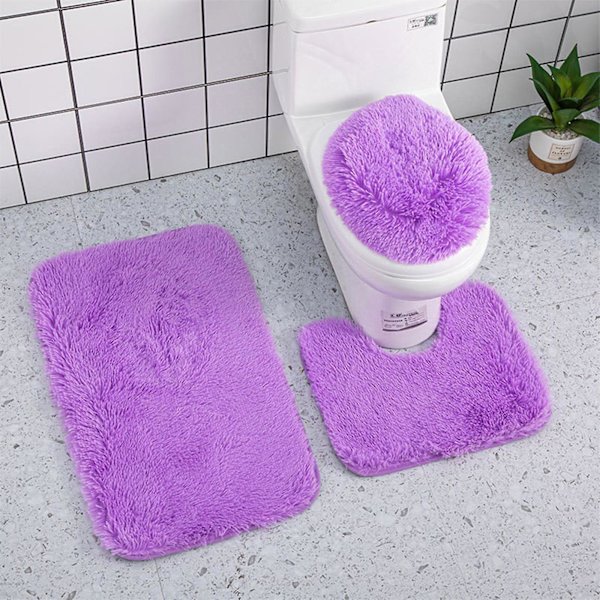 HK  Hushållsartiklar enfärgad 3-delad badrumsmatta set badrum toalettmatta halkmatta enfärgad badrum toalettgolvmatta Purple