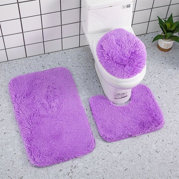 HK  Kodin tarvikkeet Yksivärinen 3-osainen kylpyhuoneen mattosetti Kylpyhuoneen WC-matto-liukumaton matto Yksivärinen kylpyhuoneen WC-lattiamatto Purple
