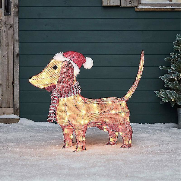 2D Jul Hund Med LED-Lys Hagedekorasjon Med Akryl Hagepinne[HK] Q4