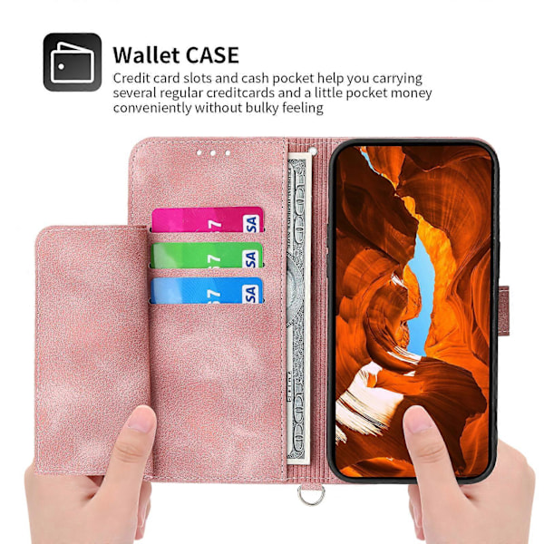 Læder telefoncover med 2 stropper til Xiaomi Redmi Note 13 5G/Note 13 5G (Kina) [HK] Pink