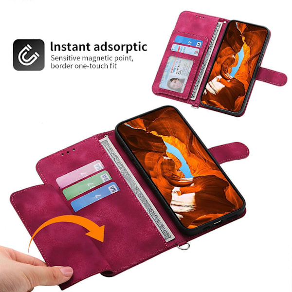 Læder telefoncover med 2 stropper til Xiaomi Redmi Note 13 5G/Note 13 5G (Kina) [HK] Wine Red