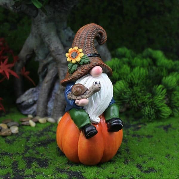 Hösttomtar Staty Dekor, Thanksgiving Tomte Pumpa Tomte Vit Skägg Tomte Staty Höst Pumpa Fe Staty Hartsdeko[HK]