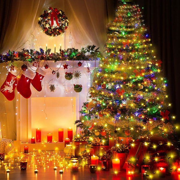 Julgransdekorationer Flerfarvede lampor, julslinga 280led 6,6 fot 8 rader vandfallsträdlampor, vandtäta ljusslingor for udendørs og indendørsbrug